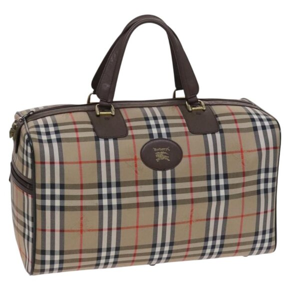 Burberrys Nova Check Boston Bag Canvas Beige Gold Auth th5794 - Picture 1 of 16